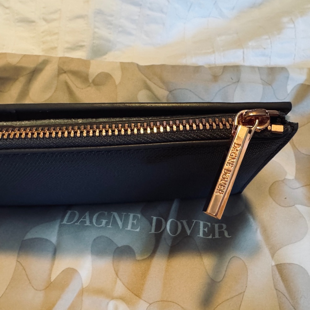 Dagne Dover Slate Gray Clutch with Rose Gold Zipper